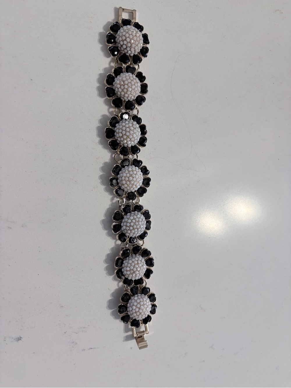 Ann Taylor Black & White Floral Bead Bracelet